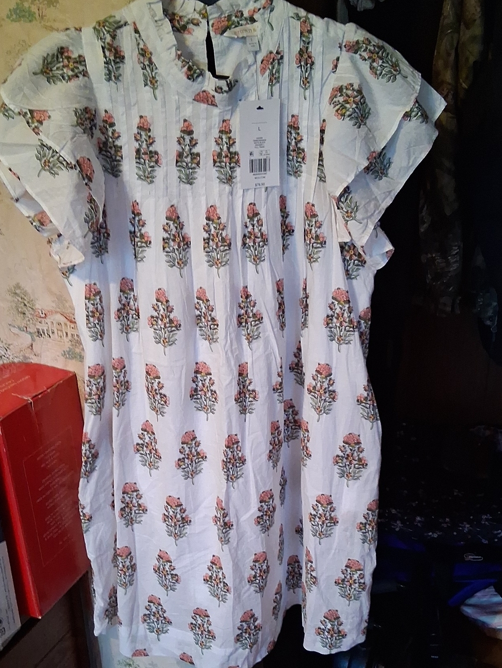 Womens White Ruffled Short-Sleeve Floral Vintage Dress